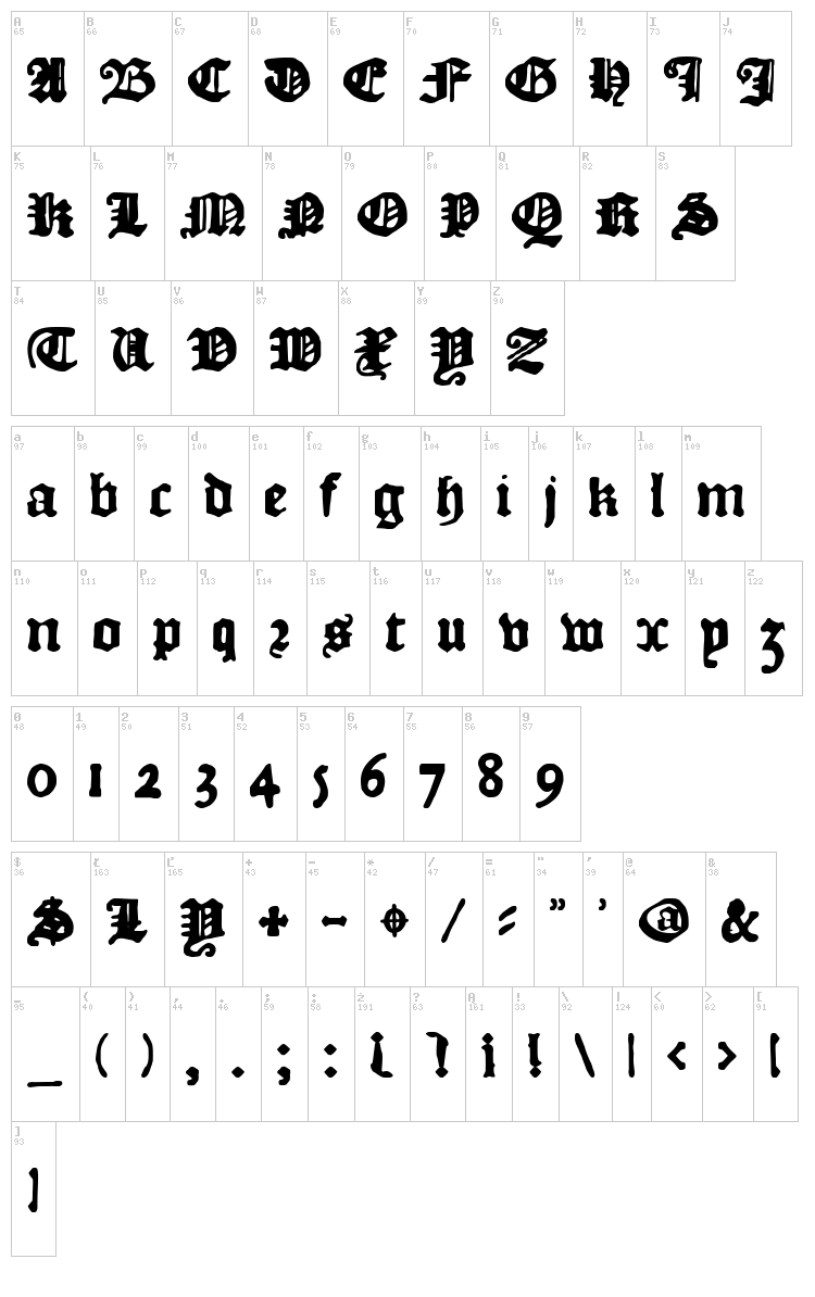 DK Courant font map